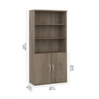 Bibliothèque haute à 5 étagères avec portes, meuble de rangement hybride ouvert et fermé pour bureau