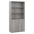 Bibliothèque haute à 5 étagères avec portes, meuble de rangement hybride ouvert et fermé pour bureau