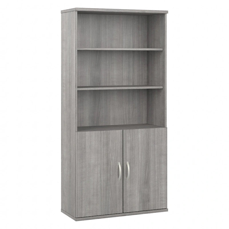 Bibliothèque haute à 5 étagères avec portes, meuble de rangement hybride ouvert et fermé pour bureau