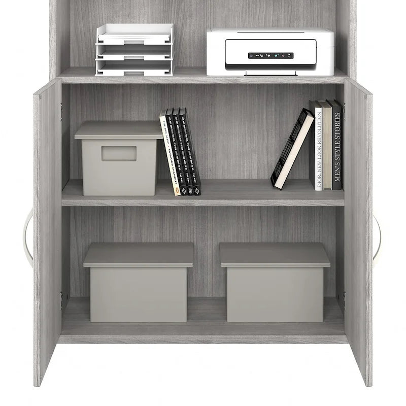Bibliothèque haute à 5 étagères avec portes, meuble de rangement hybride ouvert et fermé pour bureau