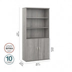 Bibliothèque haute à 5 étagères avec portes, meuble de rangement hybride ouvert et fermé pour bureau