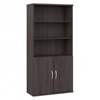 Bibliothèque haute à 5 étagères avec portes, meuble de rangement hybride ouvert et fermé pour bureau