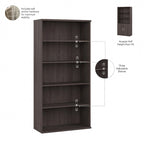 Bibliothèque haute à 5 étagères avec portes, meuble de rangement hybride ouvert et fermé pour bureau