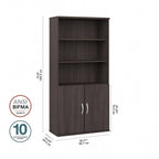 Bibliothèque haute à 5 étagères avec portes, meuble de rangement hybride ouvert et fermé pour bureau
