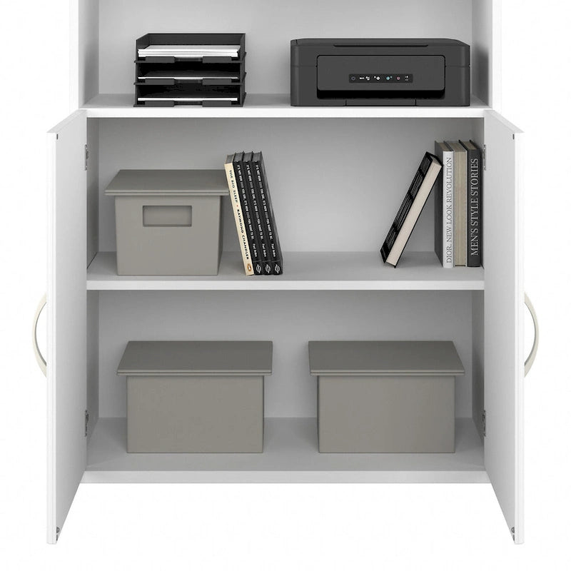 Bibliothèque haute à 5 étagères avec portes, meuble de rangement hybride ouvert et fermé pour bureau