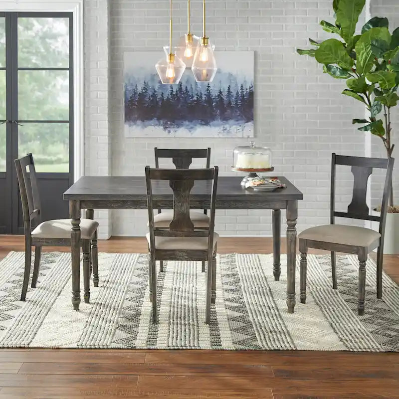 Ensemble de salle à manger Burntwood 5 pièces, table ronde avec 4 chaises rembourrées, style rustique