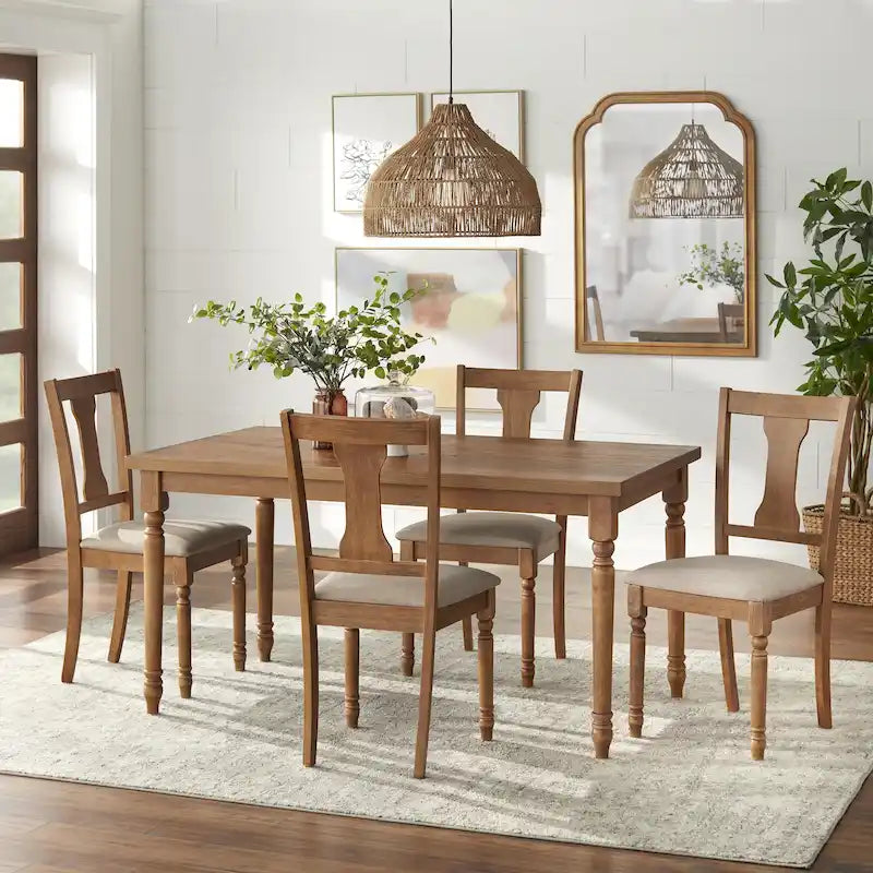 Ensemble de salle à manger Burntwood 5 pièces, table ronde avec 4 chaises rembourrées, style rustique
