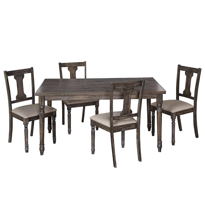 Ensemble de salle à manger Burntwood 5 pièces, table ronde avec 4 chaises rembourrées, style rustique