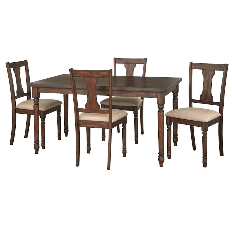 Ensemble de salle à manger Burntwood 5 pièces, table ronde avec 4 chaises rembourrées, style rustique