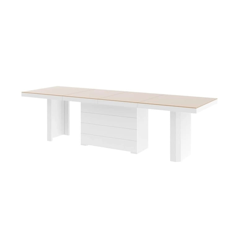 Table de salle à manger moderne extensible, finition laquée, 4 à 8 places, design compact