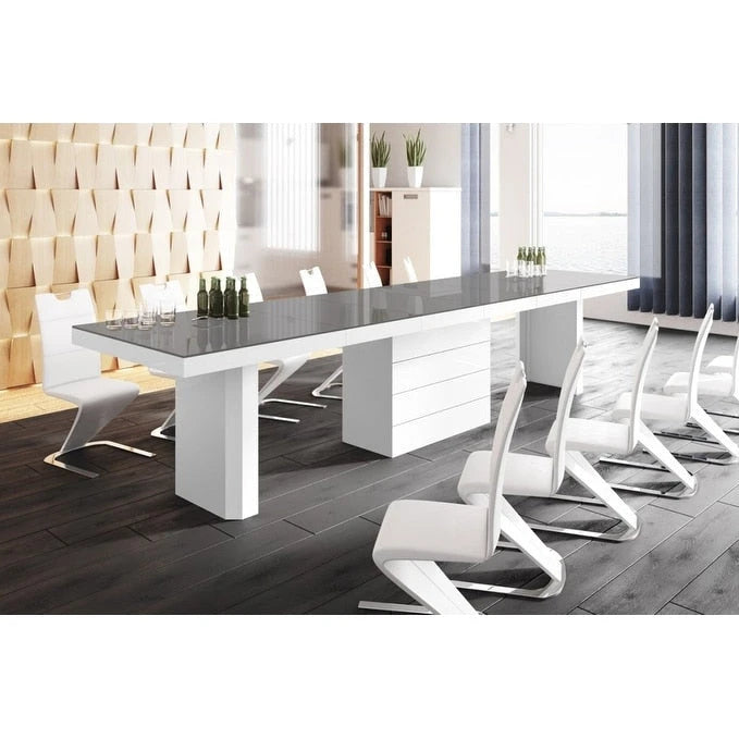 Table de salle à manger moderne extensible, finition laquée, 4 à 8 places, design compact