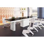 Table de salle à manger moderne extensible, finition laquée, 4 à 8 places, design compact