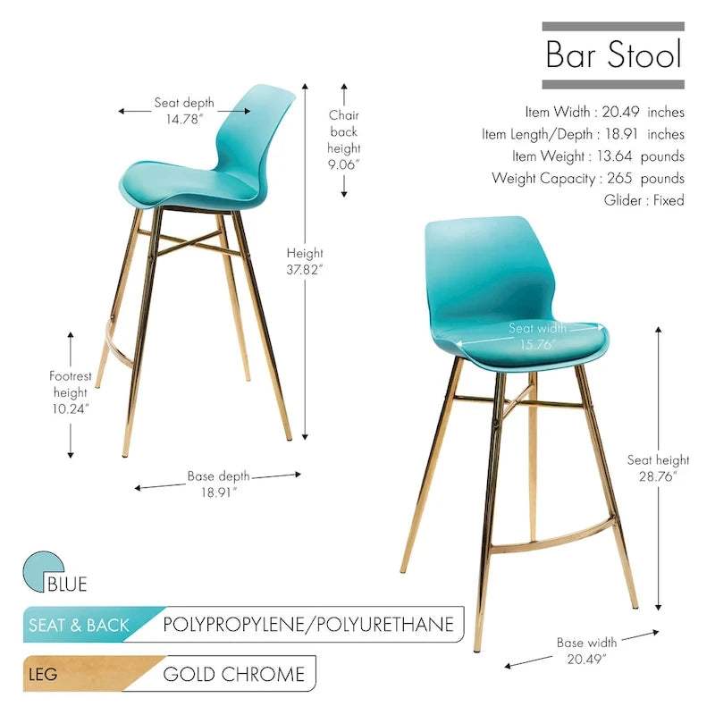 Lot de 2 tabourets de bar en cuir PU avec pieds en chrome doré, sièges de cuisine modernes
