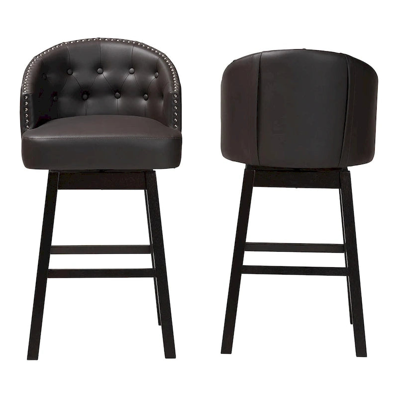 Ensemble de 2 tabourets de bar pivotants touffetés en similicuir marron avec clous décoratifs