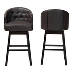 Ensemble de 2 tabourets de bar pivotants touffetés en similicuir marron avec clous décoratifs
