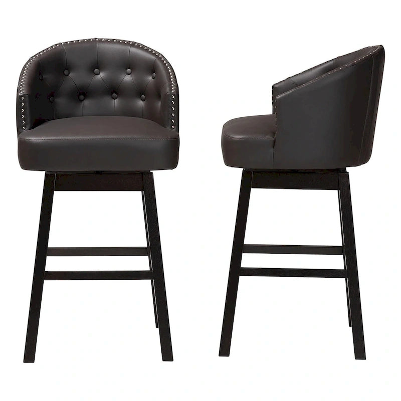 Ensemble de 2 tabourets de bar pivotants touffetés en similicuir marron avec clous décoratifs