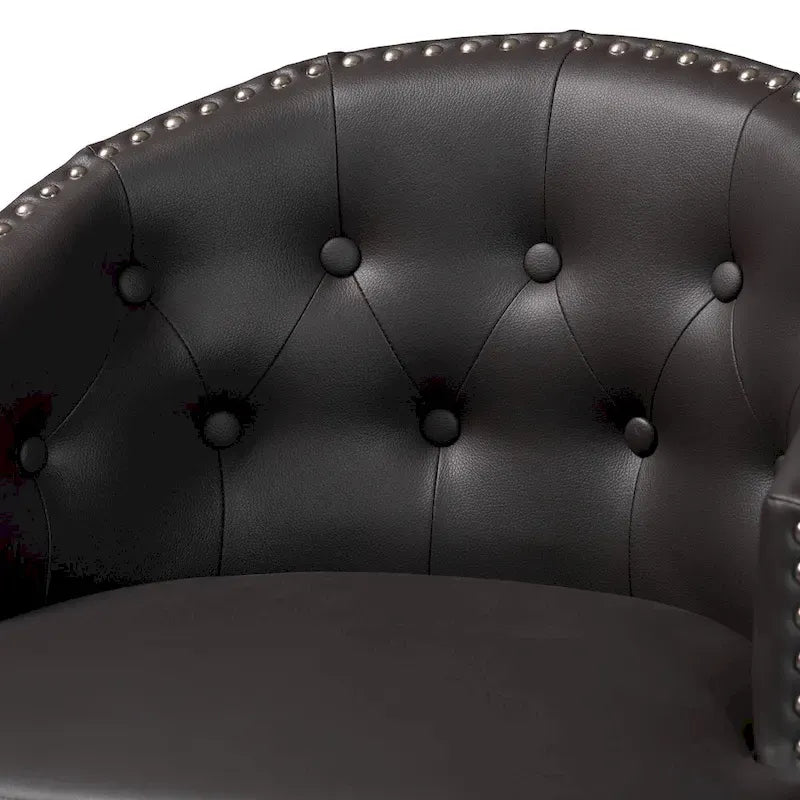 Ensemble de 2 tabourets de bar pivotants touffetés en similicuir marron avec clous décoratifs