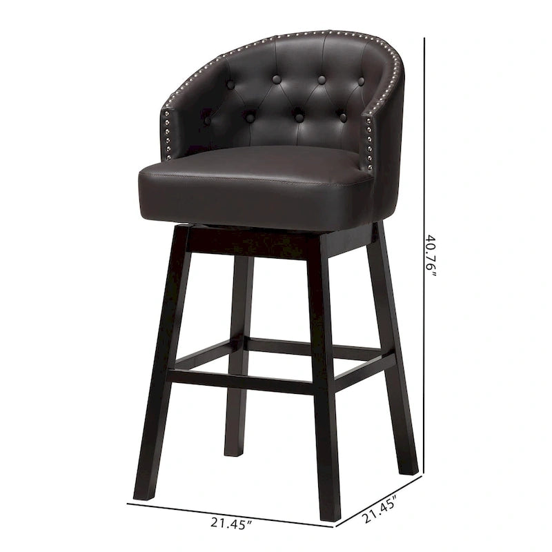 Ensemble de 2 tabourets de bar pivotants touffetés en similicuir marron avec clous décoratifs