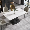 63Table à manger moderne, plateau en pierre frittée blanche avec base en acier Moran Violet - N/A