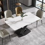 63Table à manger moderne, plateau en pierre frittée blanche avec base en acier Moran Violet - N/A