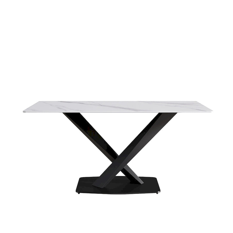 63Table à manger moderne, plateau en pierre frittée blanche avec base en acier Moran Violet - N/A