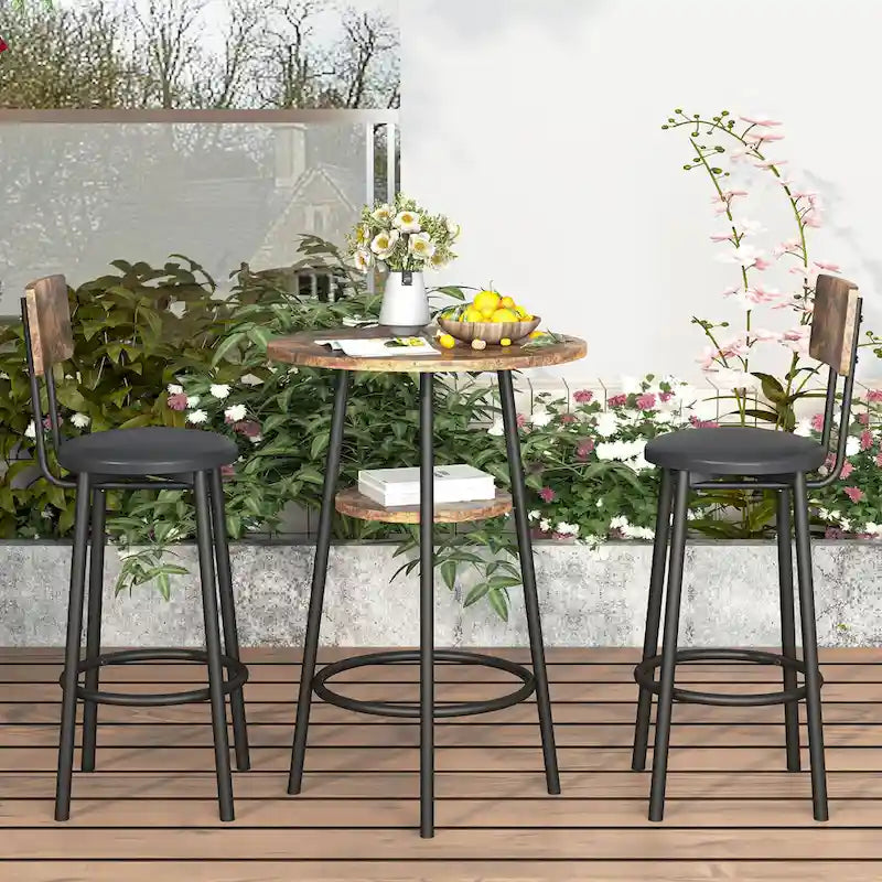 Ensemble de salle à manger 3 pièces, table de bistrot ronde à 2 niveaux et chaise rembourrée