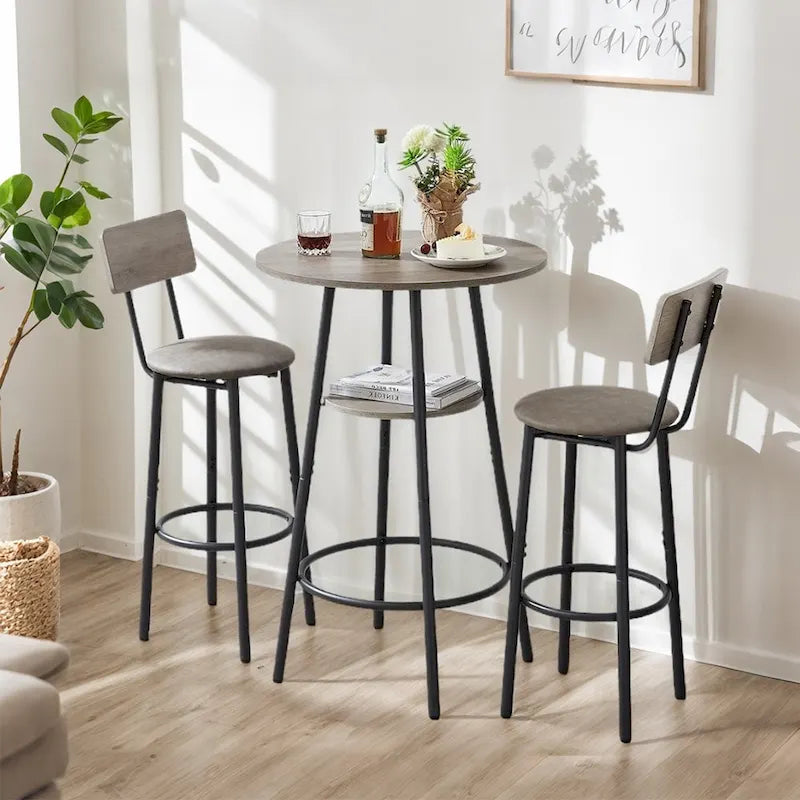 Ensemble de salle à manger 3 pièces, table de bistrot ronde à 2 niveaux et chaise rembourrée