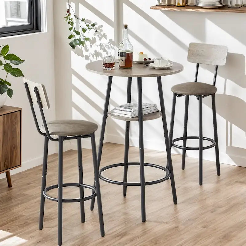 Ensemble de salle à manger 3 pièces, table de bistrot ronde à 2 niveaux et chaise rembourrée