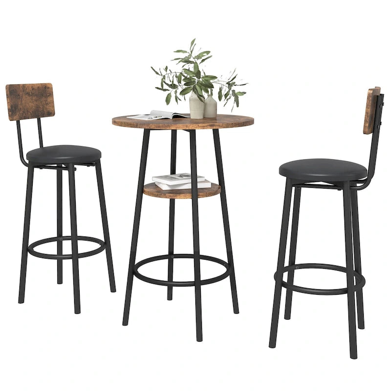 Ensemble de salle à manger 3 pièces, table de bistrot ronde à 2 niveaux et chaise rembourrée