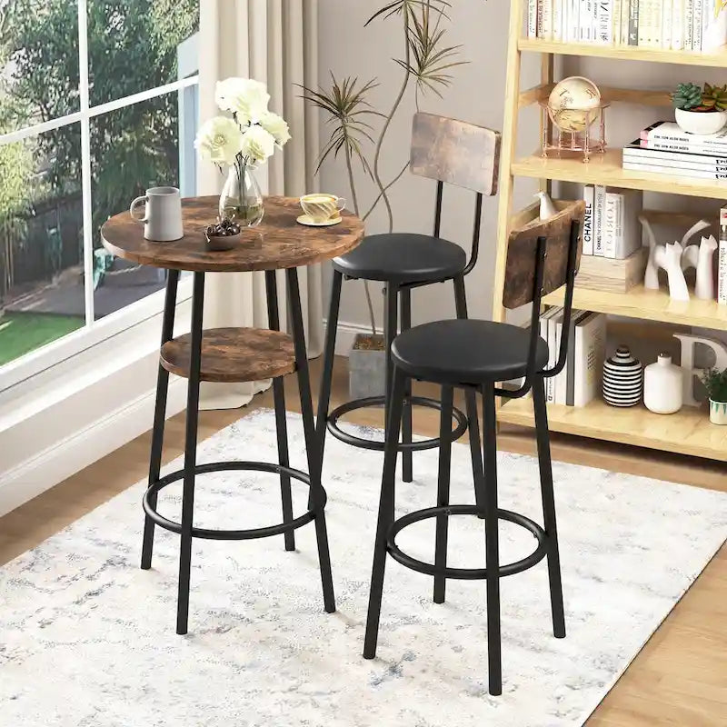Ensemble de salle à manger 3 pièces, table de bistrot ronde à 2 niveaux et chaise rembourrée