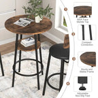 Ensemble de salle à manger 3 pièces, table de bistrot ronde à 2 niveaux et chaise rembourrée