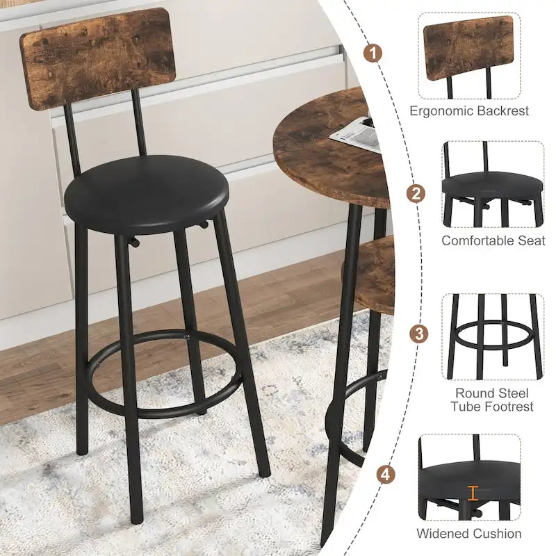 Ensemble de salle à manger 3 pièces, table de bistrot ronde à 2 niveaux et chaise rembourrée