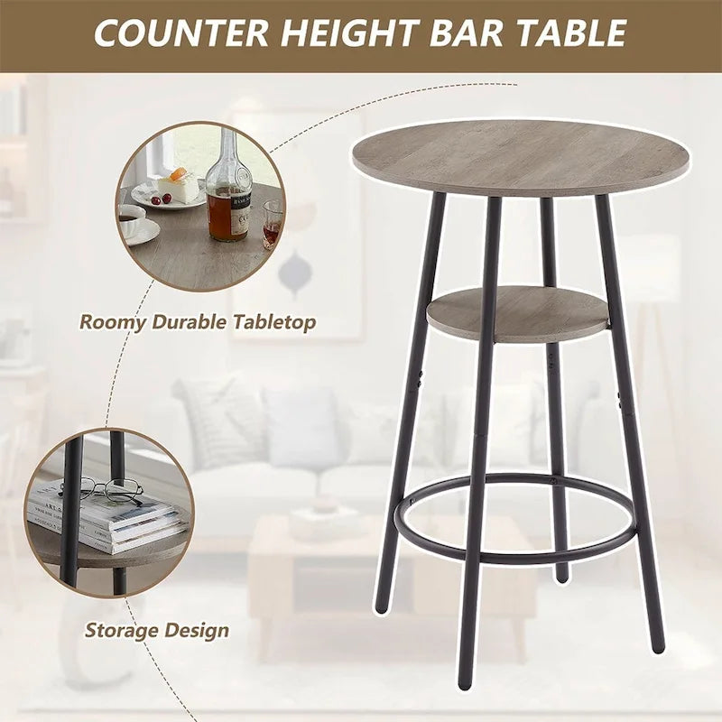Ensemble de salle à manger 3 pièces, table de bistrot ronde à 2 niveaux et chaise rembourrée