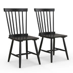2 Chaises de salle à manger Windsor sans accoudoirs, dossier à fuseaux, bois noir/naturel