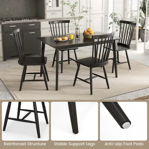 2 Chaises de salle à manger Windsor sans accoudoirs, dossier à fuseaux, bois noir/naturel