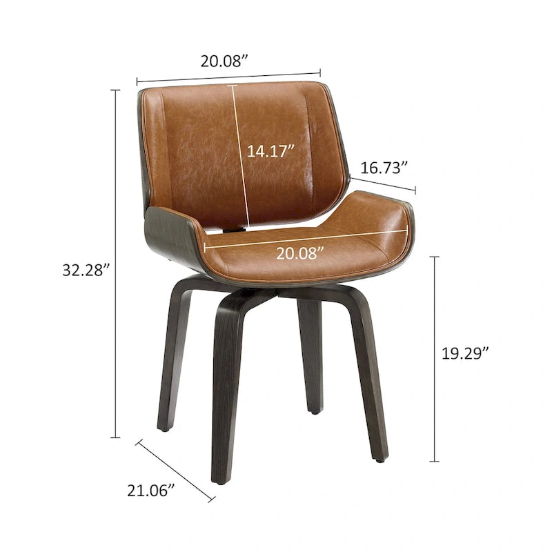 Deux chaises de salle à manger pivotantes en bois tapissées, de style médiéval-moderne