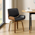 Deux chaises de salle à manger pivotantes en bois tapissées, de style médiéval-moderne