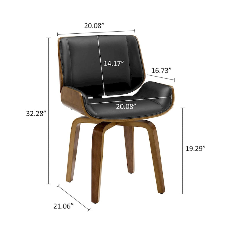 Deux chaises de salle à manger pivotantes en bois tapissées, de style médiéval-moderne