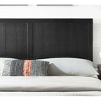 Tête de lit noire en bois massif de style campagnard, décoration de chambre à coucher en bois massif