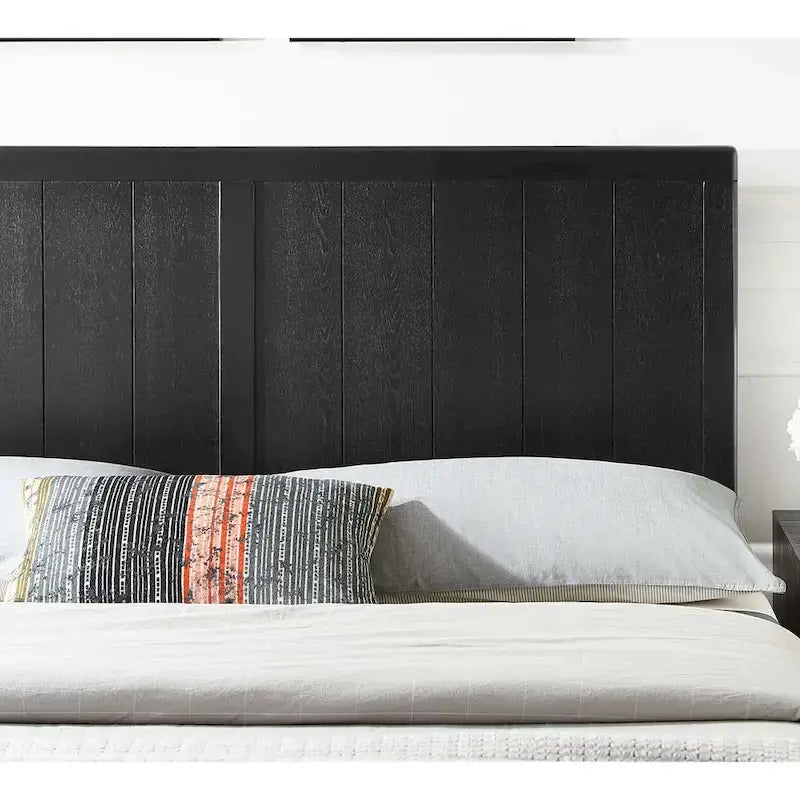 Tête de lit noire en bois massif de style campagnard, décoration de chambre à coucher en bois massif