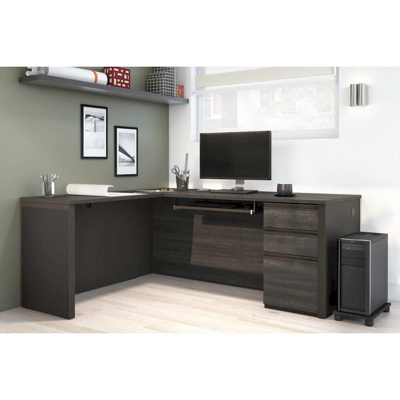 Bureau d'angle en L Prestige, Grand bureau à domicile avec rangement