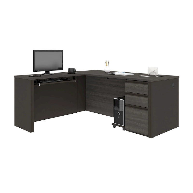 Bureau d'angle en L Prestige, Grand bureau à domicile avec rangement