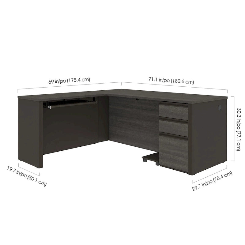 Bureau d'angle en L Prestige, Grand bureau à domicile avec rangement