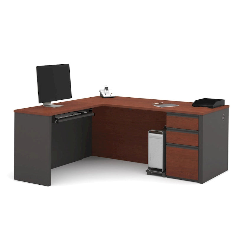 Bureau d'angle en L Prestige, Grand bureau à domicile avec rangement