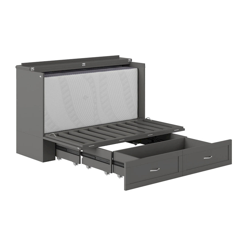 Lit escamotable coffre en bois massif Queen avec matelas, lit mural pliant peu encombrant