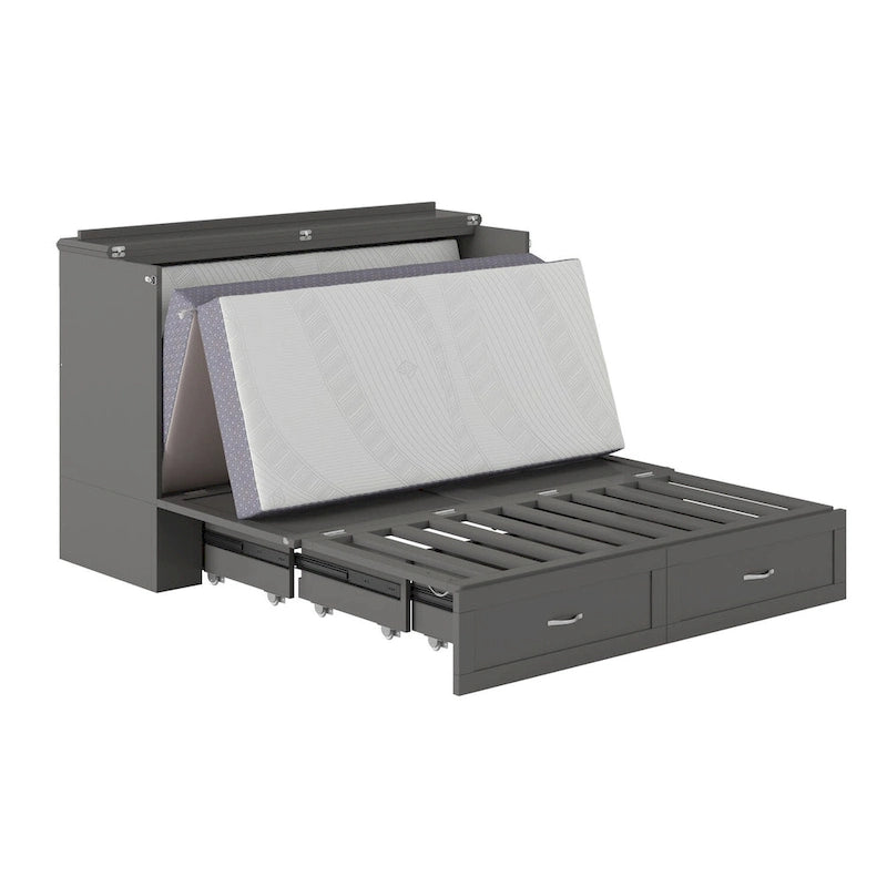 Lit escamotable coffre en bois massif Queen avec matelas, lit mural pliant peu encombrant