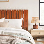 Lit Queen Moderne avec Tête de Lit à Lattes, Cadre de Lit Plateforme en Bois, Style Minimaliste