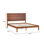 Lit Queen Moderne avec Tête de Lit à Lattes, Cadre de Lit Plateforme en Bois, Style Minimaliste