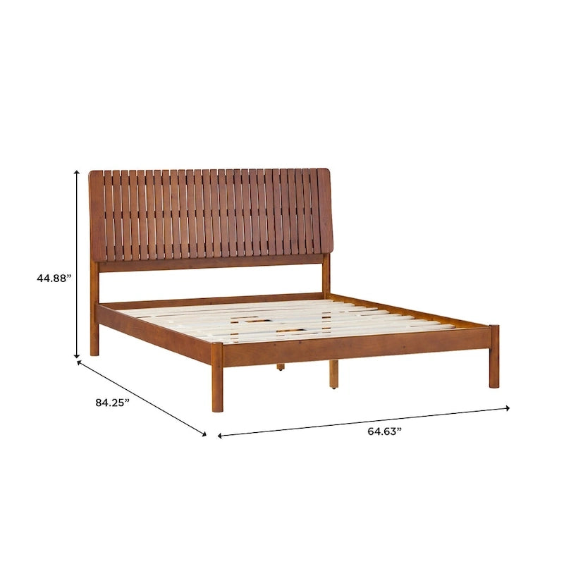 Lit Queen Moderne avec Tête de Lit à Lattes, Cadre de Lit Plateforme en Bois, Style Minimaliste