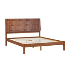 Lit Queen Moderne avec Tête de Lit à Lattes, Cadre de Lit Plateforme en Bois, Style Minimaliste